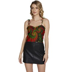 Fractal Green Red Spiral Happiness Vortex Spin Flowy Camisole Tie Up Top