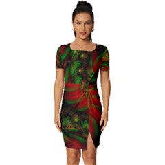 Fractal Green Red Spiral Happiness Vortex Spin Fitted Knot Split End Bodycon Dress