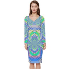 Fractal Geometry Mathematics Gradient Ovals Math Long Sleeve V-neck Bodycon Dress  by Ravend