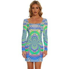 Fractal Geometry Mathematics Gradient Ovals Math Long Sleeve Square Neck Bodycon Velvet Dress