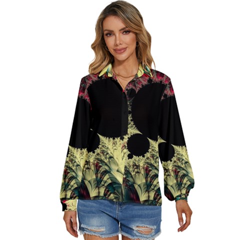 Fractal Art Design Fractal Art Digital Art Women s Long Sleeve Button Down Shirt by Ravend