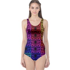 Rainbow Grid Form Abstract Background Graphic One Piece Swimsuit by Ravend