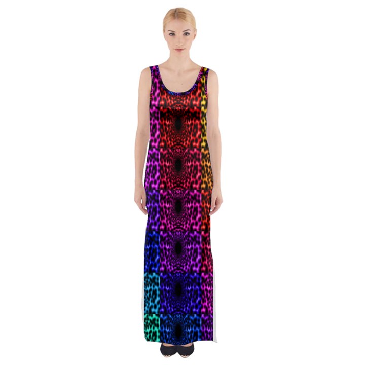 Rainbow Grid Form Abstract Background Graphic Thigh Split Maxi Dress