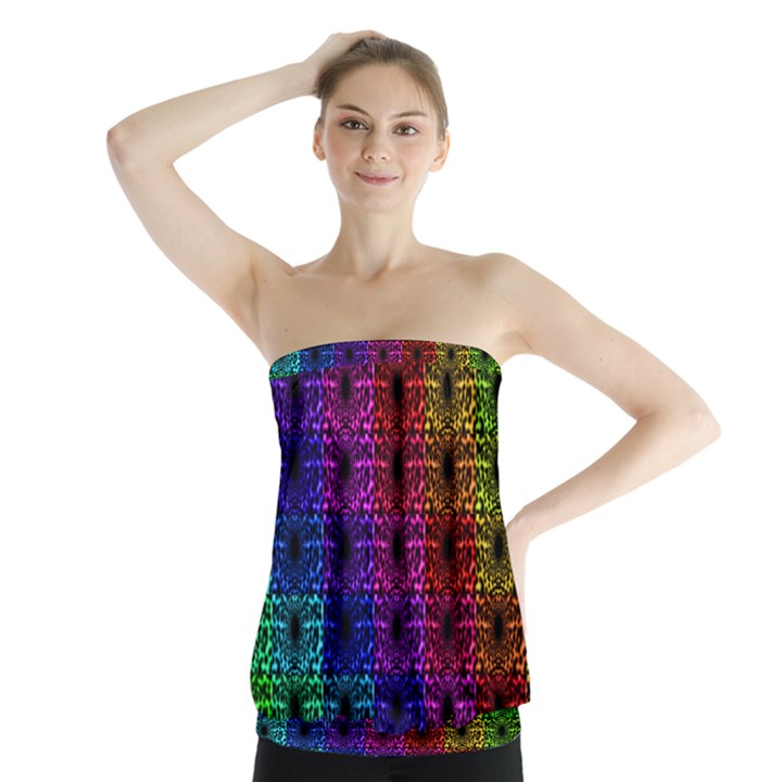 Rainbow Grid Form Abstract Background Graphic Strapless Top