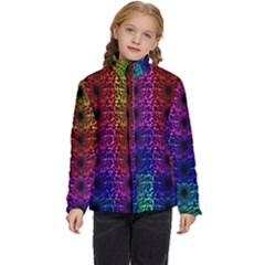 Rainbow Grid Form Abstract Background Graphic Kids  Puffer Bubble Jacket Coat by Ravend