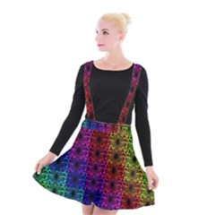 Rainbow Grid Form Abstract Background Graphic Suspender Skater Skirt