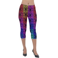 Rainbow Grid Form Abstract Background Graphic Lightweight Velour Capri Leggings  by Ravend