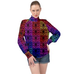 Rainbow Grid Form Abstract Background Graphic High Neck Long Sleeve Chiffon Top by Ravend