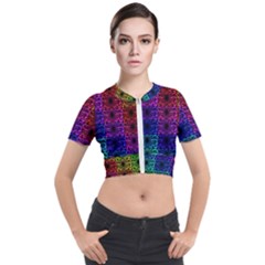 Rainbow Grid Form Abstract Background Graphic Short Sleeve Cropped Jacket by Ravend