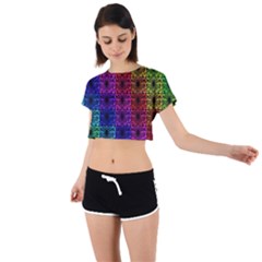 Rainbow Grid Form Abstract Background Graphic Tie Back Short Sleeve Crop Tee by Ravend