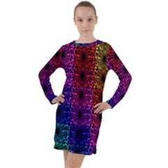 Rainbow Grid Form Abstract Background Graphic Long Sleeve Hoodie Dress by Ravend