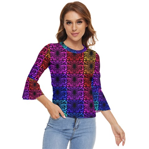 Rainbow Grid Form Abstract Background Graphic Bell Sleeve Top by Ravend