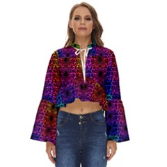 Rainbow Grid Form Abstract Background Graphic Boho Long Bell Sleeve Top by Ravend