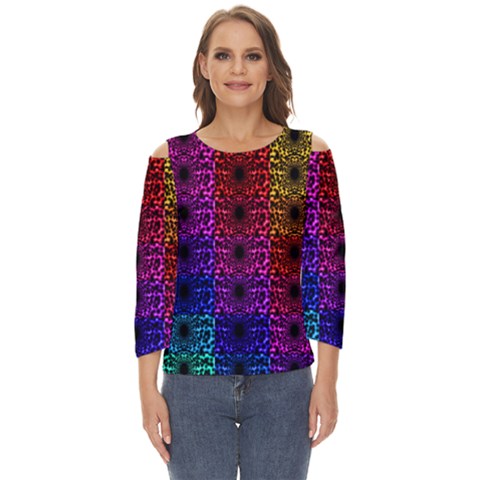 Rainbow Grid Form Abstract Background Graphic Cut Out Wide Sleeve Top by Ravend