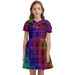 Rainbow Grid Form Abstract Background Graphic Kids  Bow Tie Puff Sleeve Dress by Ravend