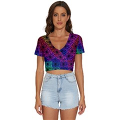 Rainbow Grid Form Abstract Background Graphic V-neck Crop Top by Ravend