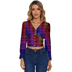 Rainbow Grid Form Abstract Background Graphic Long Sleeve V-neck Top by Ravend