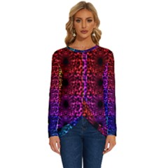 Rainbow Grid Form Abstract Background Graphic Long Sleeve Crew Neck Pullover Top by Ravend