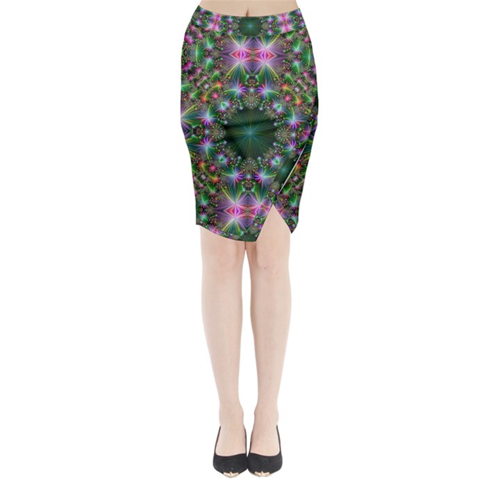 Kaleidoscope Digital Kaleidoscope Fractal Mirrored Midi Wrap Pencil Skirt