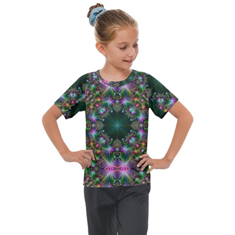 Kaleidoscope Digital Kaleidoscope Fractal Mirrored Kids  Mesh Piece Tee by Ravend