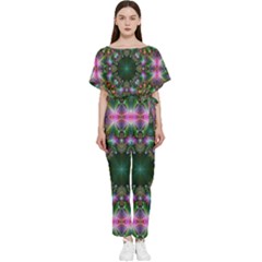 Kaleidoscope Digital Kaleidoscope Fractal Mirrored Batwing Lightweight Chiffon Jumpsuit by Ravend