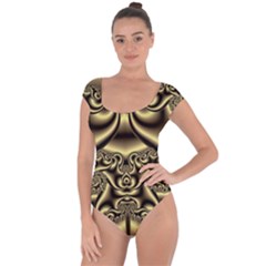 Background Fractal Sample Fantasy Texture Design Short Sleeve Leotard  by Ravend