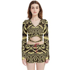 Background Fractal Sample Fantasy Texture Design Velvet Wrap Crop Top And Shorts Set