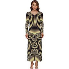 Background Fractal Sample Fantasy Texture Design Long Sleeve Longline Maxi Dress by Ravend