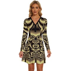 Background Fractal Sample Fantasy Texture Design Long Sleeve Deep V Mini Dress  by Ravend