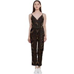 Fractal Symmetry Symmetrical Art Artwork V-neck Spaghetti Strap Tie Front Jumpsuit by Ravend