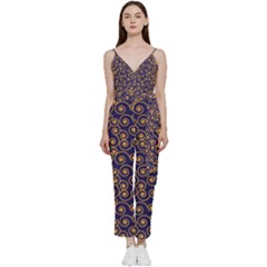 Spiral Pattern Texture Fractal Circle Geometry V-neck Spaghetti Strap Tie Front Jumpsuit by Ravend