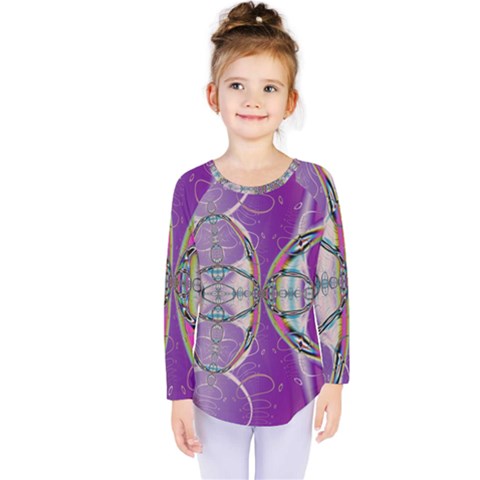 Abstract Colorful Art Pattern Design Fractal Kids  Long Sleeve Tee by Ravend