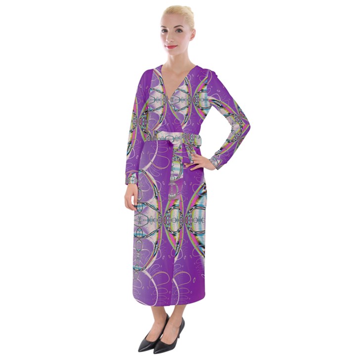 Abstract Colorful Art Pattern Design Fractal Velvet Maxi Wrap Dress