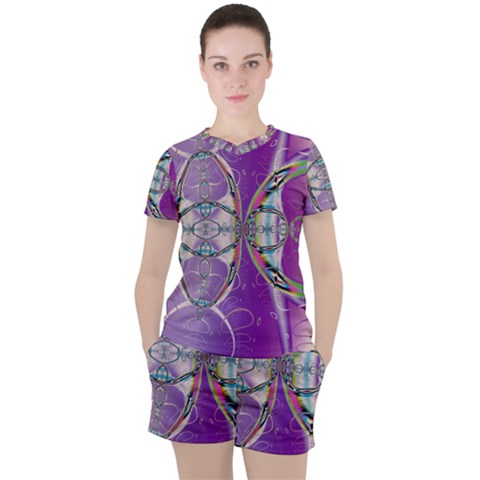 Abstract Colorful Art Pattern Design Fractal Women s Tee And Shorts Set by Ravend