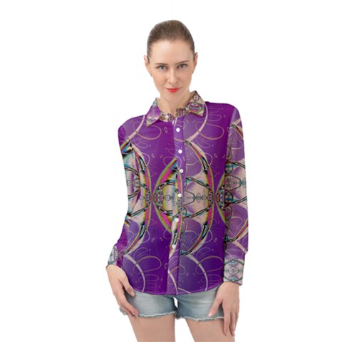 Abstract Colorful Art Pattern Design Fractal Long Sleeve Chiffon Shirt by Ravend