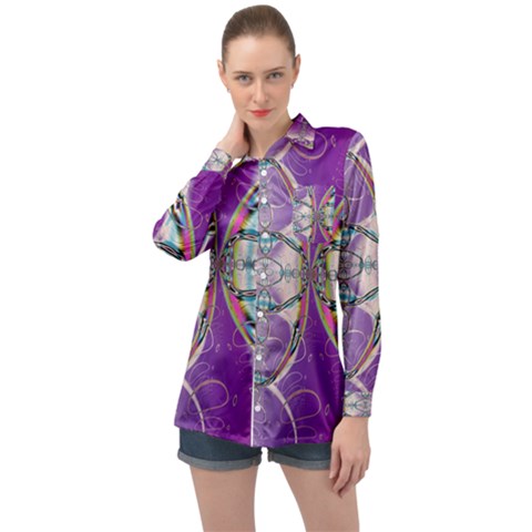 Abstract Colorful Art Pattern Design Fractal Long Sleeve Satin Shirt by Ravend