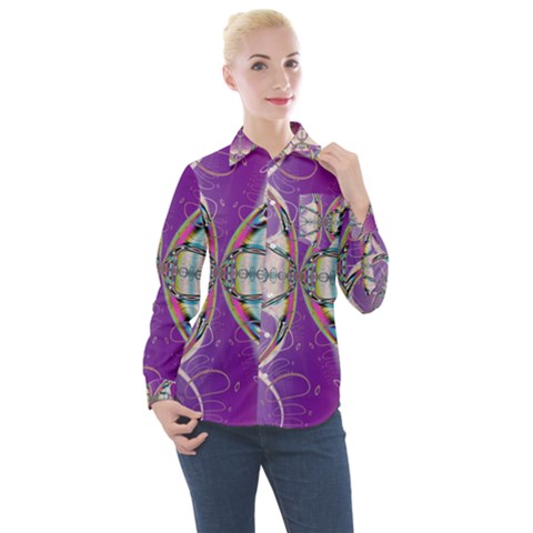 Abstract Colorful Art Pattern Design Fractal Women s Long Sleeve Pocket Shirt by Ravend