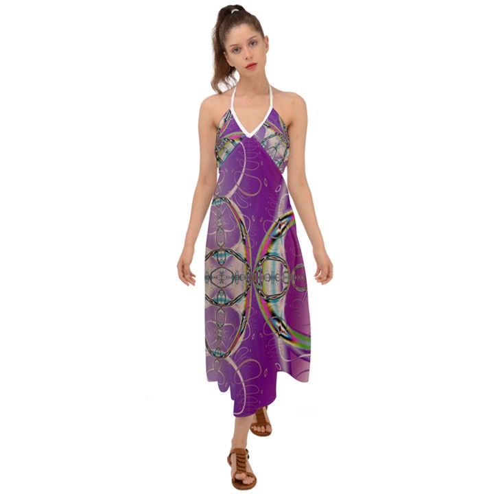 Abstract Colorful Art Pattern Design Fractal Halter Tie Back Dress 