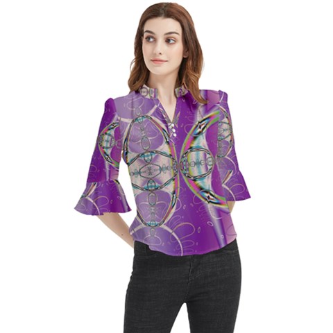 Abstract Colorful Art Pattern Design Fractal Loose Horn Sleeve Chiffon Blouse by Ravend