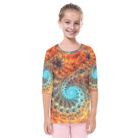 Fractal Math Abstract Mysterious Mystery Vortex Kids  Quarter Sleeve Raglan Tee by Ravend