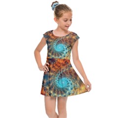 Fractal Math Abstract Mysterious Mystery Vortex Kids  Cap Sleeve Dress by Ravend