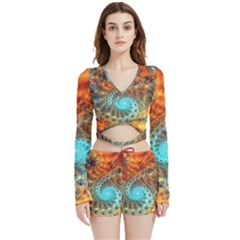 Fractal Math Abstract Mysterious Mystery Vortex Velvet Wrap Crop Top And Shorts Set by Ravend