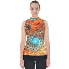 Fractal Math Abstract Mysterious Mystery Vortex Mock Neck Shell Top by Ravend