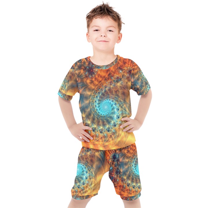 Fractal Math Abstract Mysterious Mystery Vortex Kids  Tee and Shorts Set