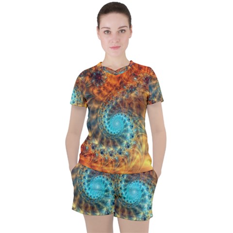 Fractal Math Abstract Mysterious Mystery Vortex Women s Tee And Shorts Set by Ravend