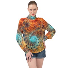 Fractal Math Abstract Mysterious Mystery Vortex High Neck Long Sleeve Chiffon Top by Ravend