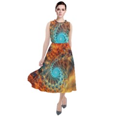 Fractal Math Abstract Mysterious Mystery Vortex Round Neck Boho Dress by Ravend