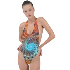 Fractal Math Abstract Mysterious Mystery Vortex Backless Halter One Piece Swimsuit by Ravend