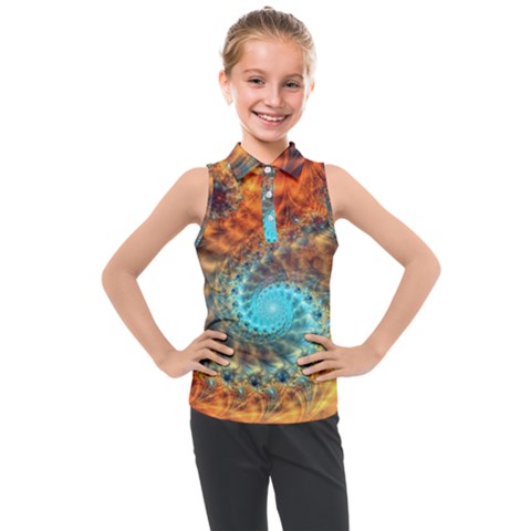 Fractal Math Abstract Mysterious Mystery Vortex Kids  Sleeveless Polo Tee by Ravend