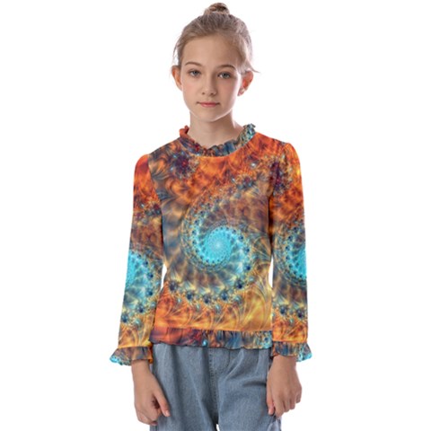 Fractal Math Abstract Mysterious Mystery Vortex Kids  Frill Detail Tee by Ravend